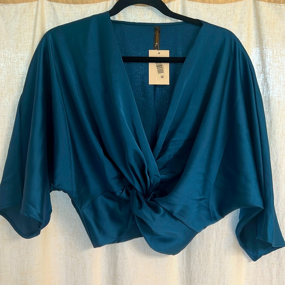 Teal Cropped (to belly button) Blouse
